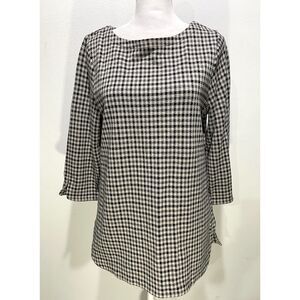 J. Jill Ponte Top office t shirt preppy dark accademia neutral plaid women S